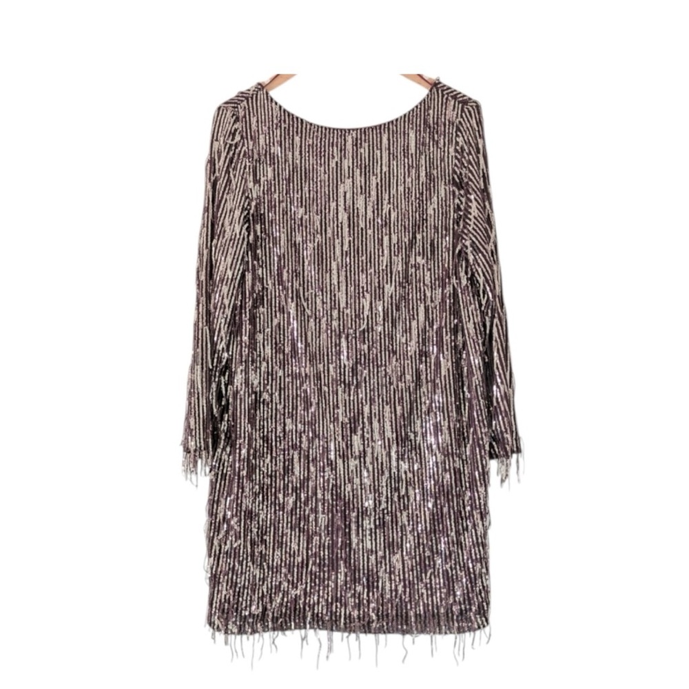 Zara Sequined Fringe Burgundy Mini Dress Size Large - Picture 6 of 6